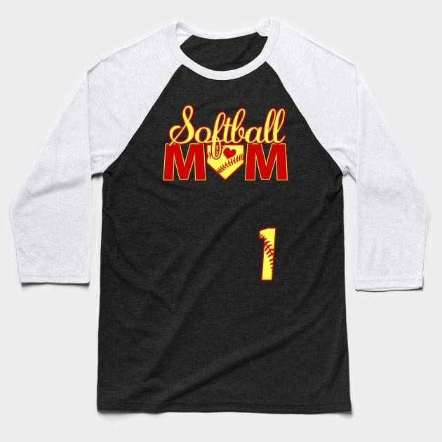 Softball Mom #1 Jersey Favorite Player Biggest Fan Heart Baseball T-Shirt by TeeCreations